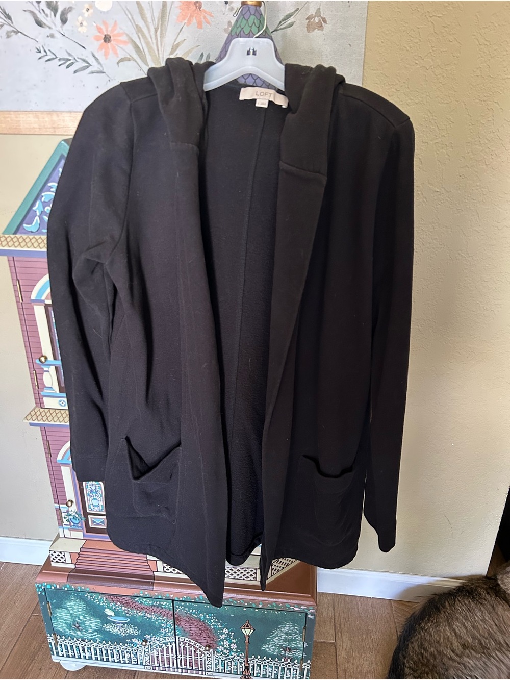 LOFT Black Hooded Open-Front Jacket